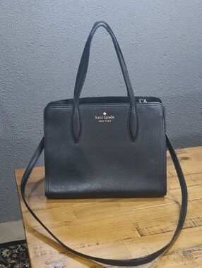 kate spade Black Structured Leather Satchel with Crossbody Strap